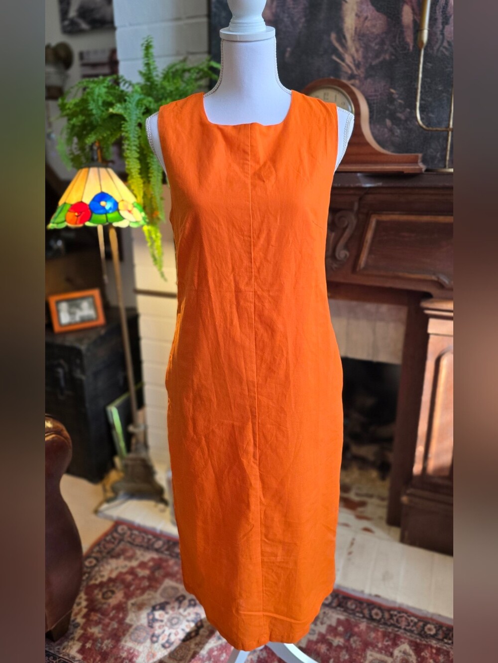 Modesees Classic Sleeveless Linen. Shift Dress in Orange Size S NWT